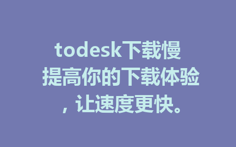 todesk下载慢 提高你的下载体验，让速度更快。