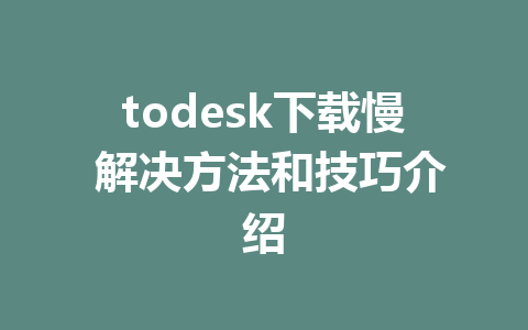 todesk下载慢 解决方法和技巧介绍