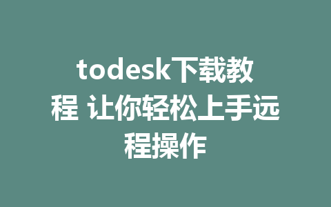 todesk下载教程 让你轻松上手远程操作